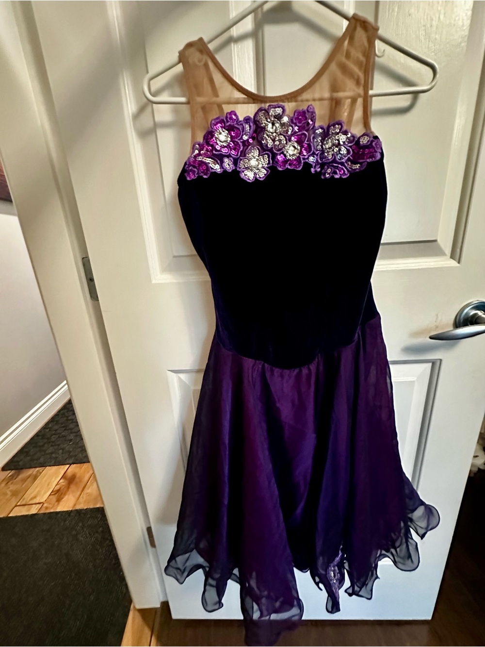 Purple Floral Appliqué figure skating Dress